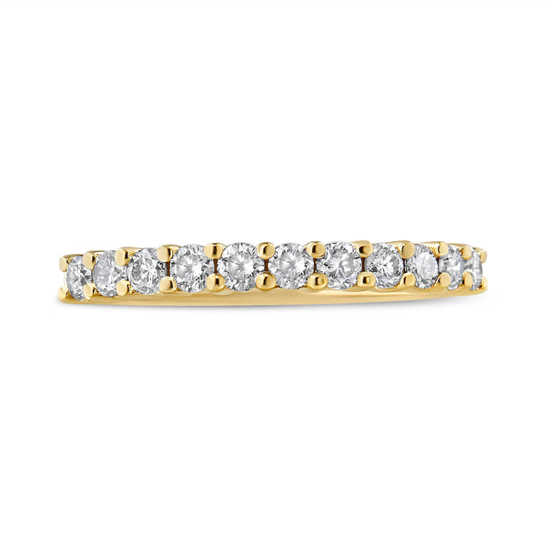 14K Yellow Gold Plated .925 Sterling Silver 1/2 cttw Shared Prong Set Brilliant Round-Cut Diamond 11 Stone Band Ring (J-K Color, SI2-I1 Clarity) - Size 7