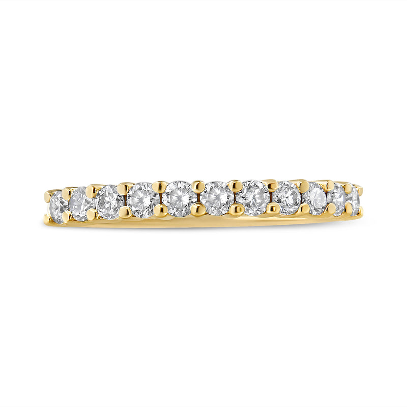 14K Yellow Gold Plated .925 Sterling Silver 1/2 cttw Shared Prong Set Brilliant Round-Cut Diamond 11 Stone Band Ring (I-J Color, I1-I2 Clarity) - Size 7