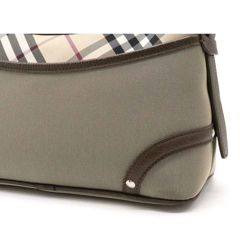 Burberry Shoulder Bag One Nova Check Nylon Canvas Leather Gray Khaki Beige