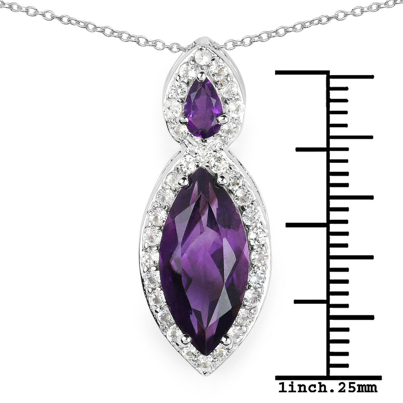 3.53 Carat Genuine Amethyst and White Topaz .925 Sterling Silver Pendant