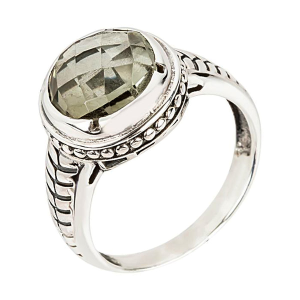 925 sterling silver with natural Green Amethyst Round solitaire Ring for women