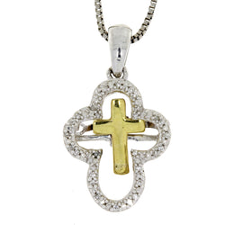 .05ct Cross Religious Pendant Sterling Silver 10KT Gold