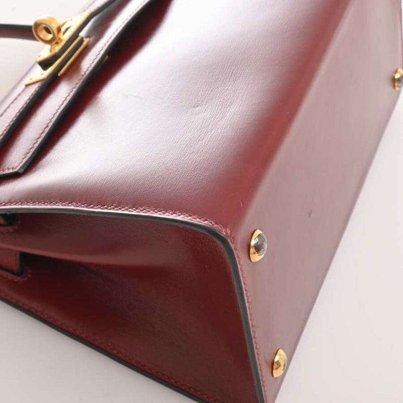 Hermes Kelly Womens Box Calf Leather Shoulder Bag Bordeaux