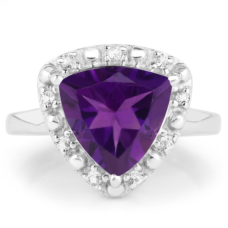 3.75 Carat Genuine Amethyst and White Topaz .925 Sterling Silver Ring