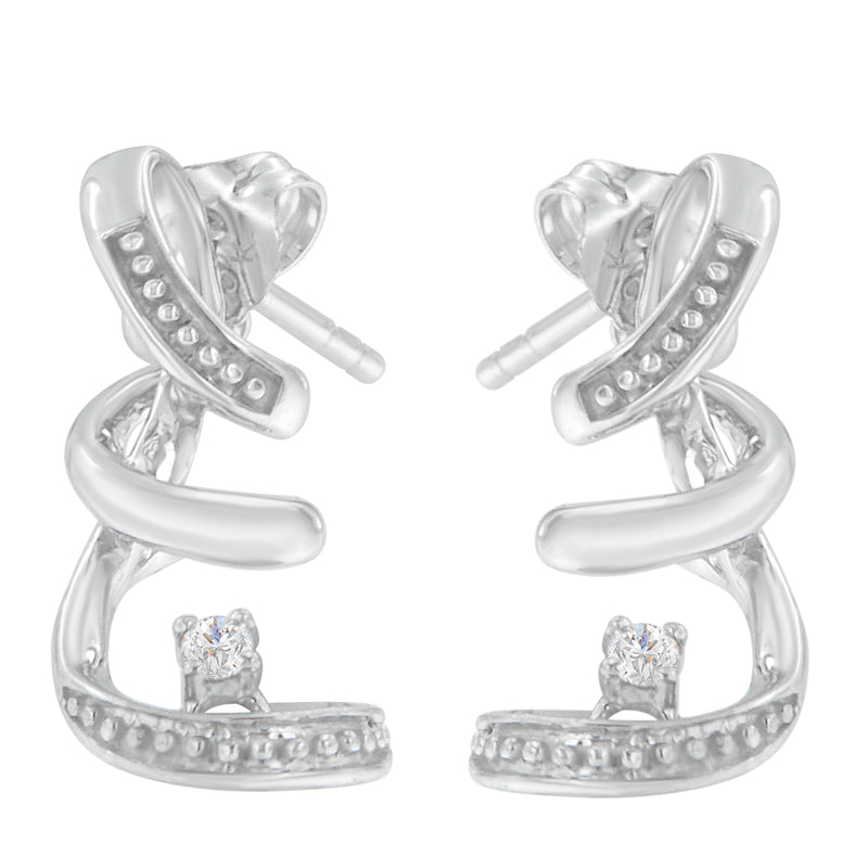 10K White Gold Round Cut Diamond Earrings (0.05 cttw, H-I Color, I1-I2 Clarity)