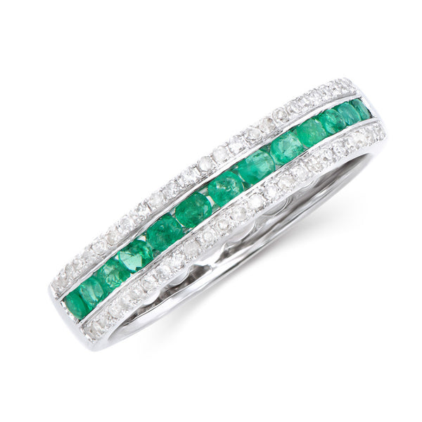 0.75 CTS CERTIFIED BRASIL  EMERALD & DIAMONDS 14K DESIGNER WHITE  GOLD RING  SIZE 7.5