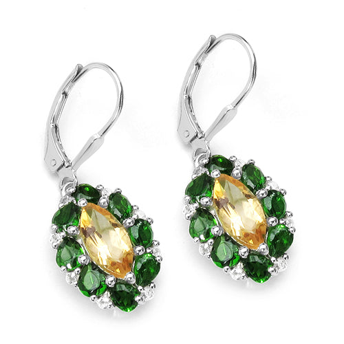 4.72 Carat Genuine Citrine, Chrome Diopside & White Topaz .925 Sterling Silver Earrings