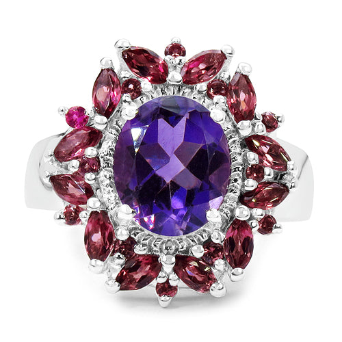 3.94 Carat Genuine Amethyst & Rhodolite .925 Sterling Silver Ring