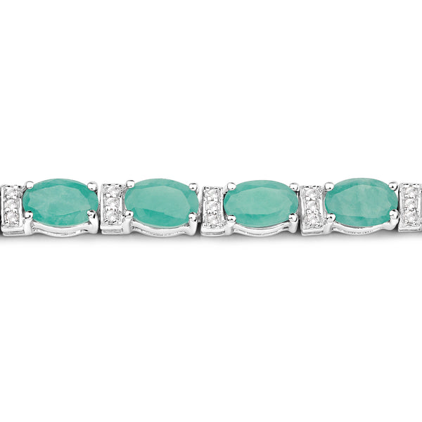 10.01 Carat Genuine Emerald and White Topaz .925 Sterling Silver Bracelet