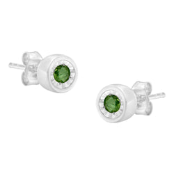 .925 Sterling Silver 0.15 Cttw Round Brilliant-Cut Green Diamond Miracle-Set Stud Earrings (Fancy Color-Enhanced, I1-I2 Clarity)