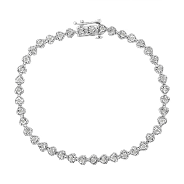 .925 Sterling Silver 1/4 cttw Round-Cut Diamond Heart Link Bracelet (I-J Clarity, I3 Color) - Size 7.25"