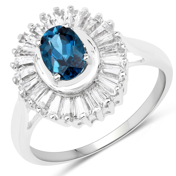 2.34 Carat Genuine London Blue Topaz & White Topaz .925 Sterling Silver Ring