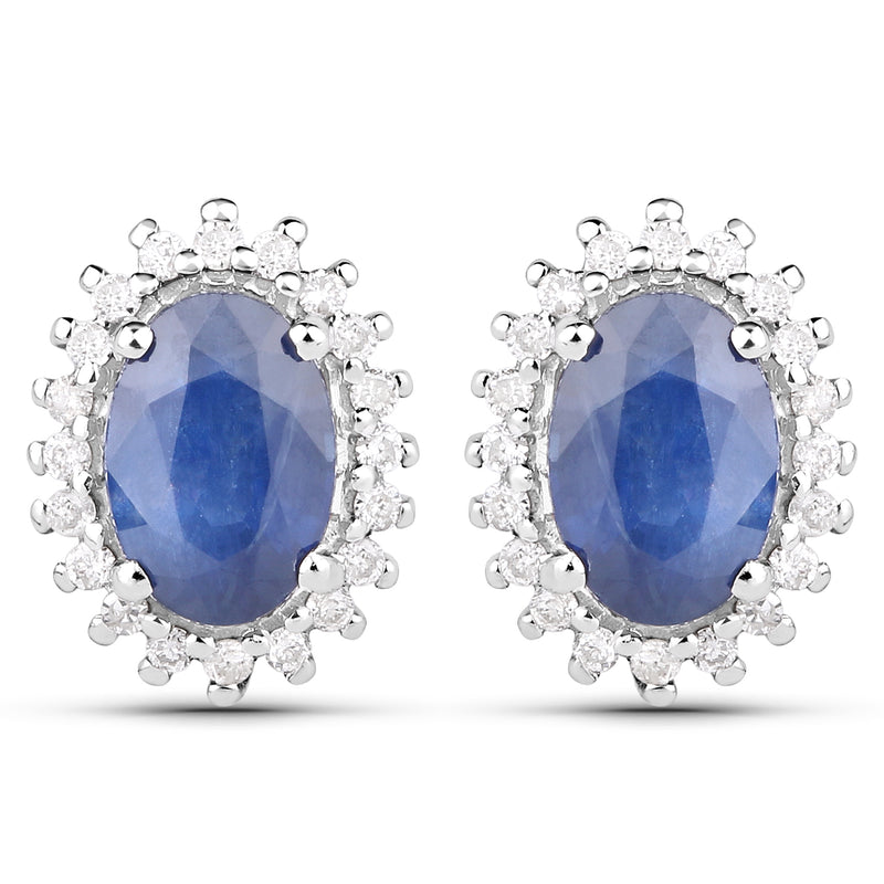 1.22 Carat Genuine Blue Sapphire and White Diamond 14K White Gold Earrings