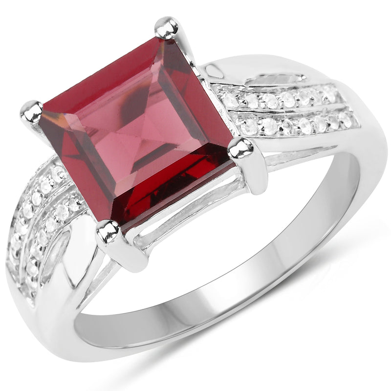 2.99 Carat Genuine Garnet and White Topaz .925 Sterling Silver Ring