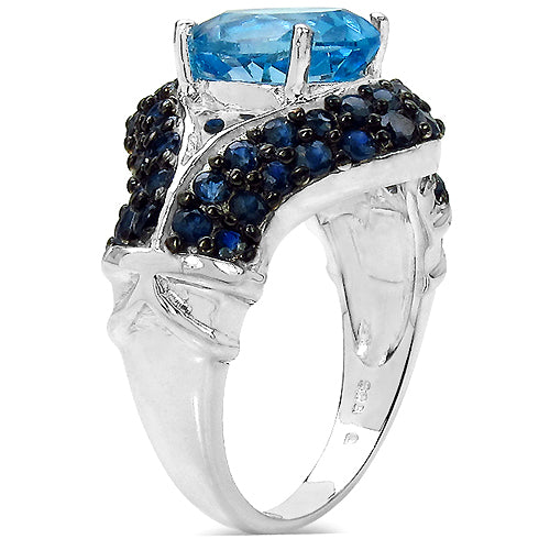 5.02 Carat Genuine Blue Topaz & Blue Sapphire .925 Sterling Silver Ring
