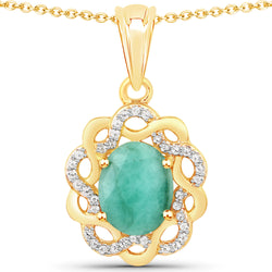 2.78 Carat Genuine Emerald and White Topaz .925 Sterling Silver Pendant