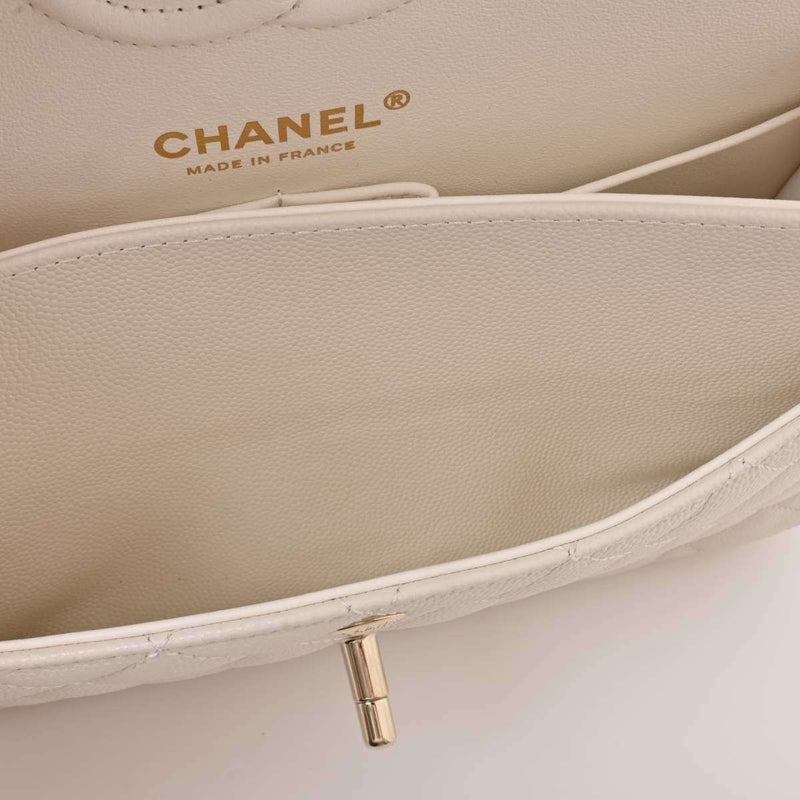 Chanel Womens Caviar Leather Shoulder Bag White