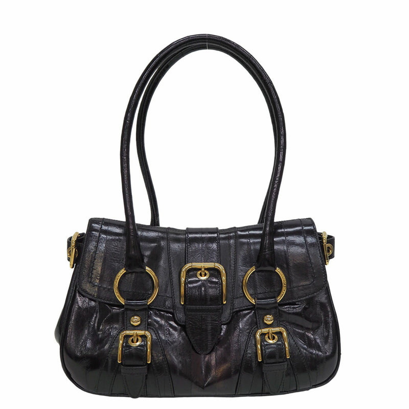 DOLCE & GABBANA embossed handbag black gloss leather belt