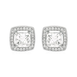 Cushion Earrings with Cubic Zirconia in Sterling Silver