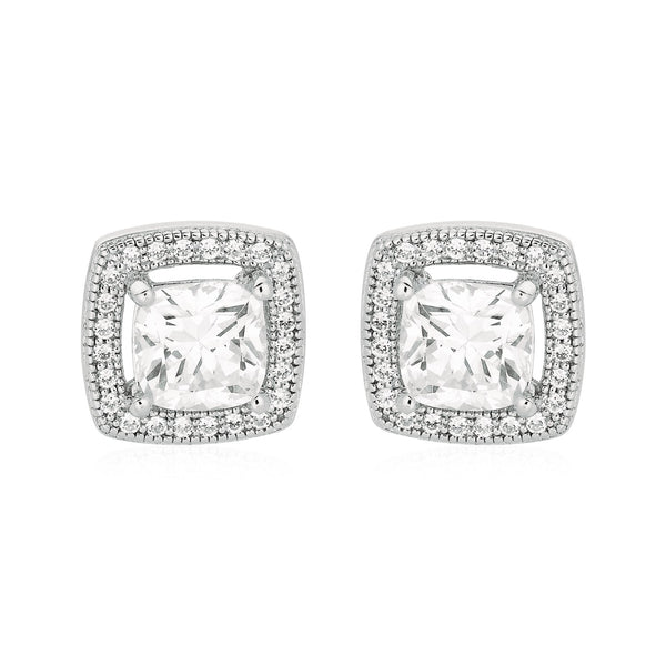 Cushion Earrings with Cubic Zirconia in Sterling Silver