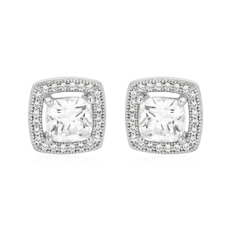 Cushion Earrings with Cubic Zirconia in Sterling Silver