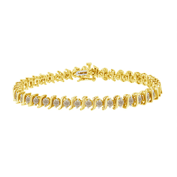 14K Yellow Gold Plated .925 Sterling Silver 4.00 cttw Prong-Set Round-Cut Diamond S-Curve Link Bracelet (K-L color, I2-I3 clarity) - 7.25"