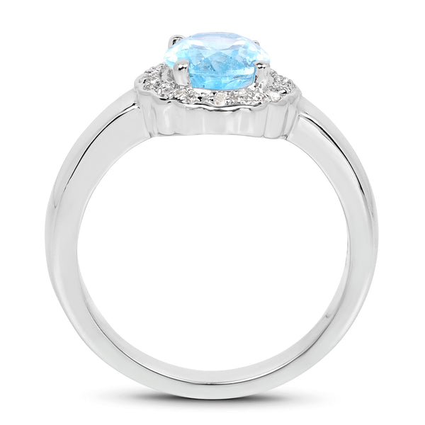 2.58 Carat Genuine  Blue Topaz and White Topaz .925 Sterling Silver Ring
