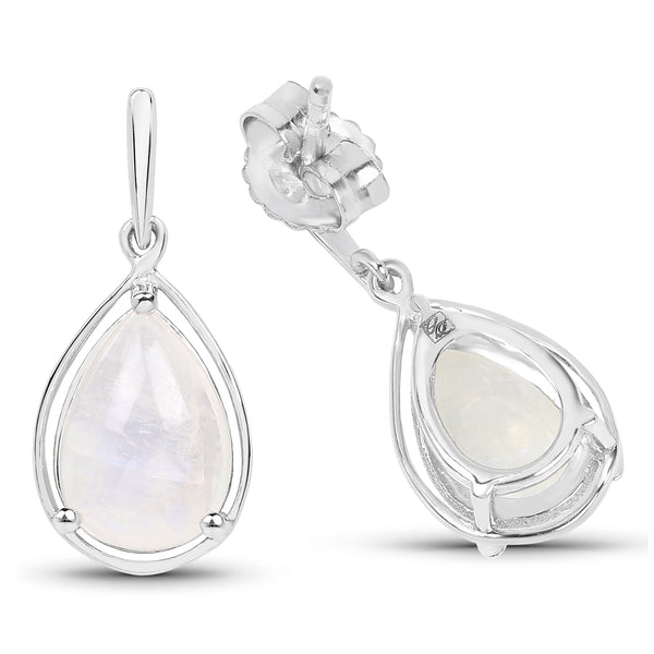 3.49 Carat Genuine White Rainbow Moonstone .925 Sterling Silver Earrings