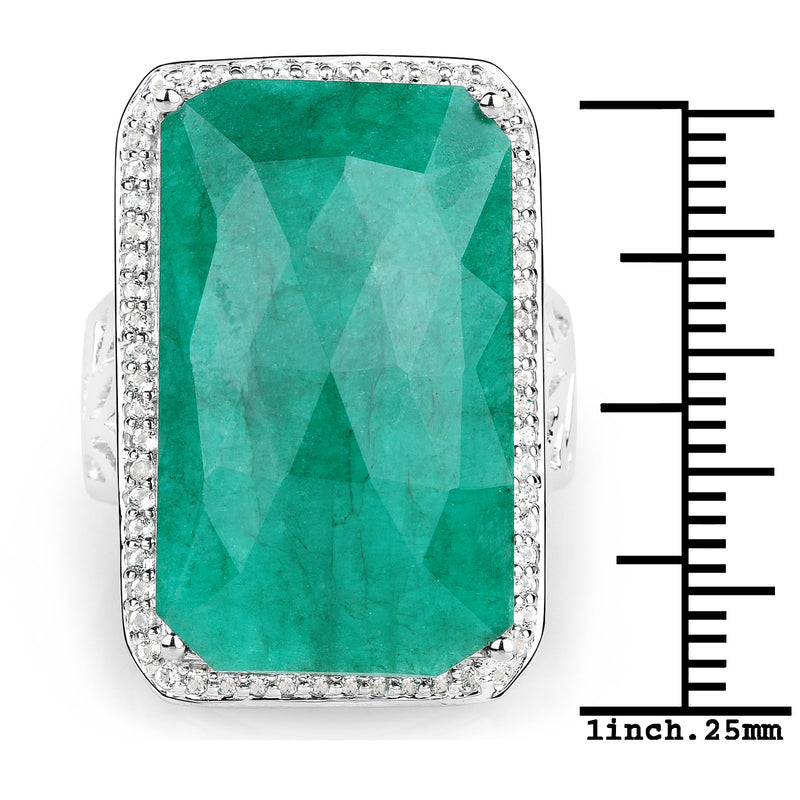 21.50 Carat Dyed Emerald and White Topaz .925 Sterling Silver Ring