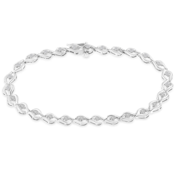 .925 Sterling Silver 1/2 Cttw Rose Cut Diamond Almond Shape Link Tennis Bracelet (I-J Color, I3 Clarity) - 7”