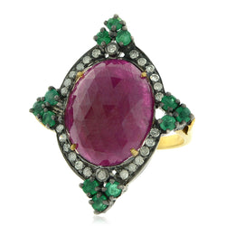 Emerald Ruby Diamond 18k Gold 925 Sterling Silver Cockail Ring Jewelry