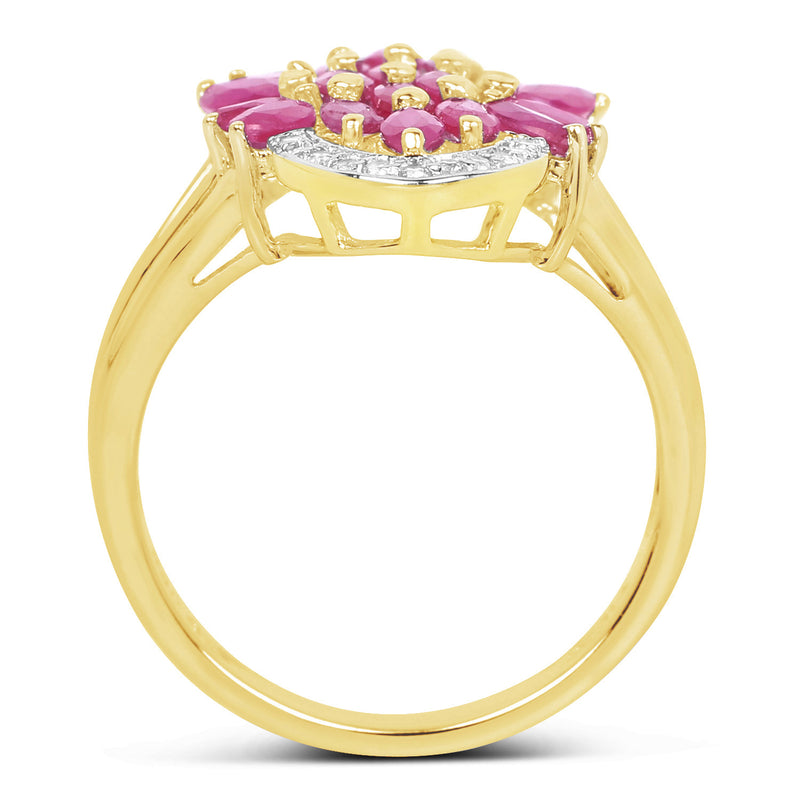 14K Yellow Gold Plated 3.46 Carat Glass Filled Ruby and White Topaz .925 Sterling Silver Ring