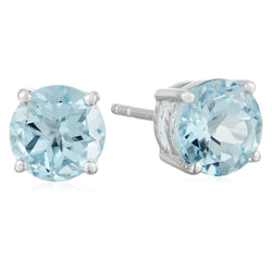 925 Sterling Silver Women  Stud Earring Sky Blue Topaz Round