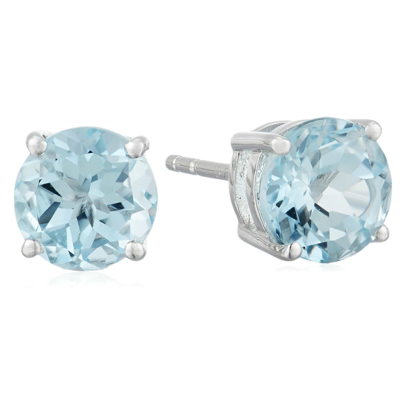 925 Sterling Silver Women  Stud Earring Sky Blue Topaz Round