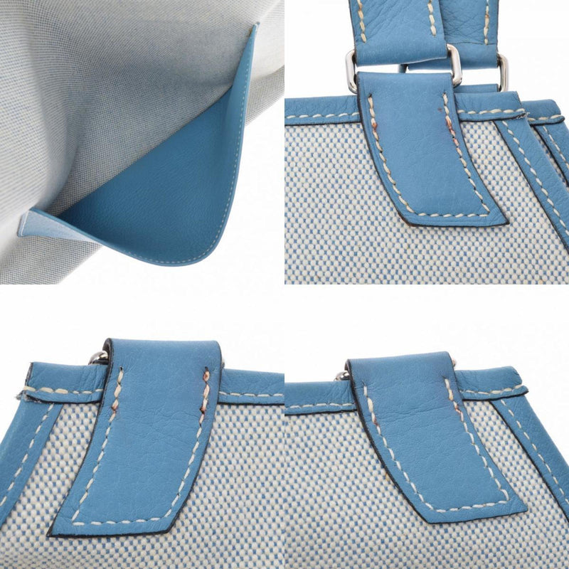 HERMES Hermes Jardinier Blue Gene-Unisex Toile Ash Taurillon Clemence Tote Bag