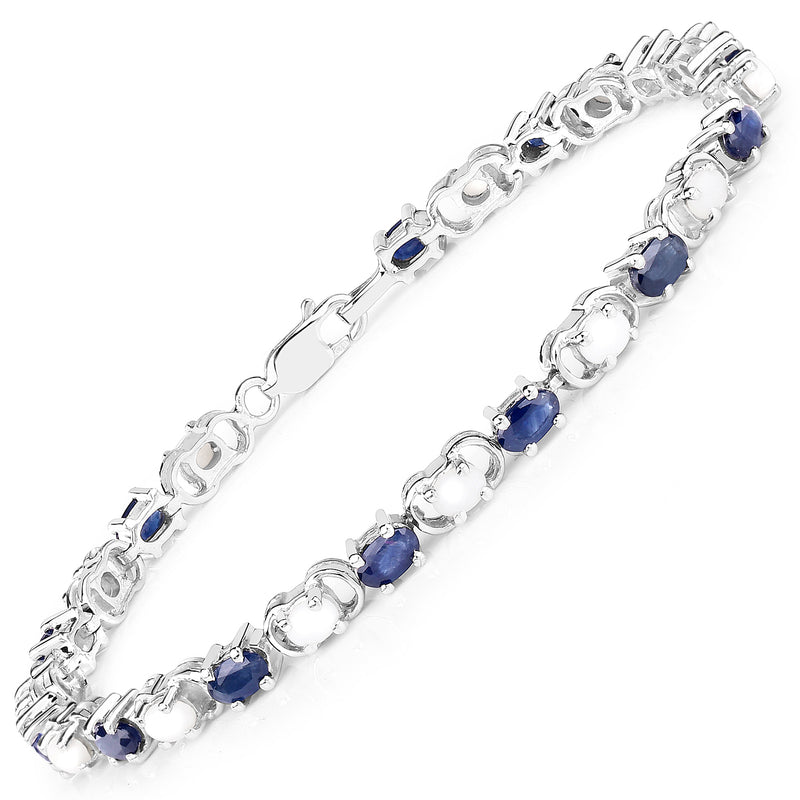 6.10 ct. t.w. Blue sapphire and opal Bracelet in Sterling Silver