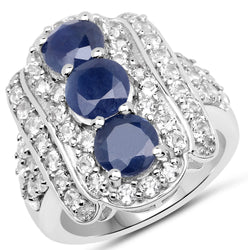 4.85 Carat Genuine Blue Sapphire and White Topaz .925 Sterling Silver Ring