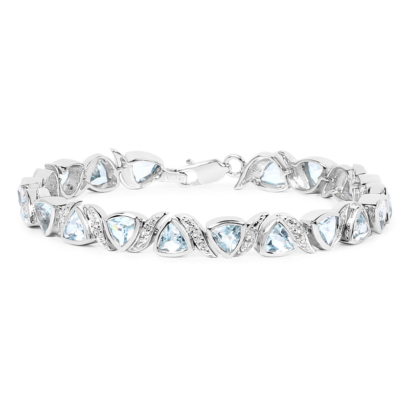 10.03 Carat Genuine Blue Topaz and White Topaz .925 Sterling Silver Bracelet