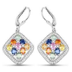 4.15 Carat Genuine Multi Sapphire .925 Sterling Silver Earrings