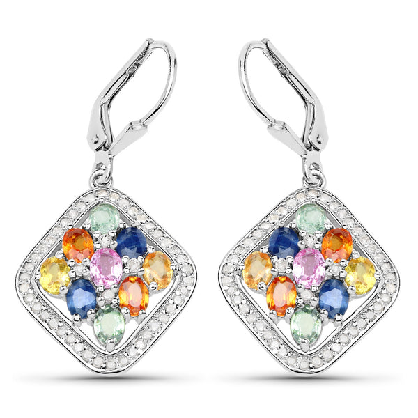 4.15 Carat Genuine Multi Sapphire .925 Sterling Silver Earrings