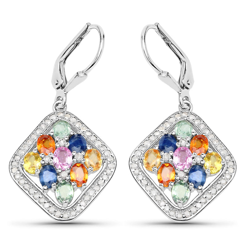 4.15 Carat Genuine Multi Sapphire .925 Sterling Silver Earrings