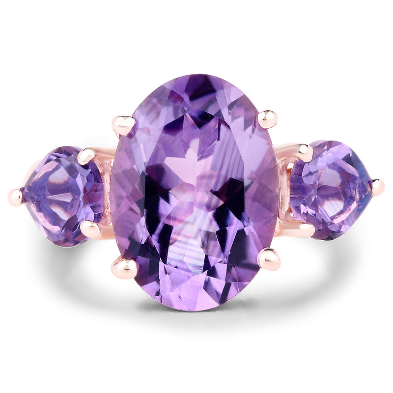 14K Rose Gold Plated 6.30 Carat Genuine Amethyst .925 Sterling Silver Ring