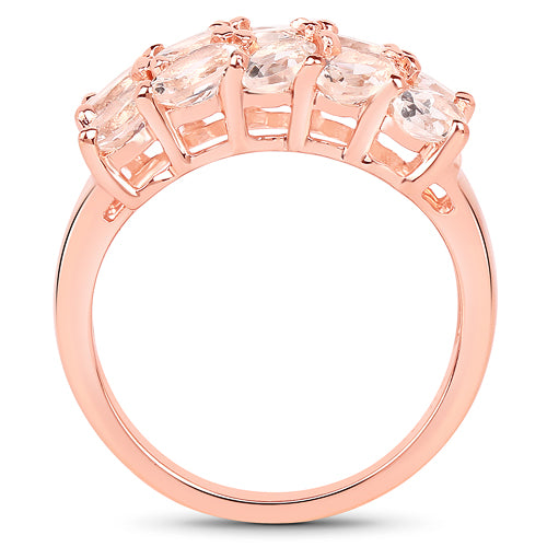 14K Rose Gold Plated 3.30 Carat Genuine Morganite .925 Sterling Silver Ring