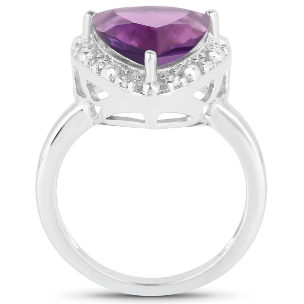 3.75 Carat Genuine Amethyst and White Topaz .925 Sterling Silver Ring