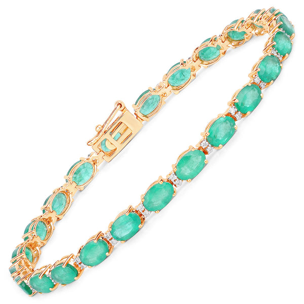 10.86 Carat Genuine Zambian Emerald and White Diamond 14K Yellow Gold Bracelet