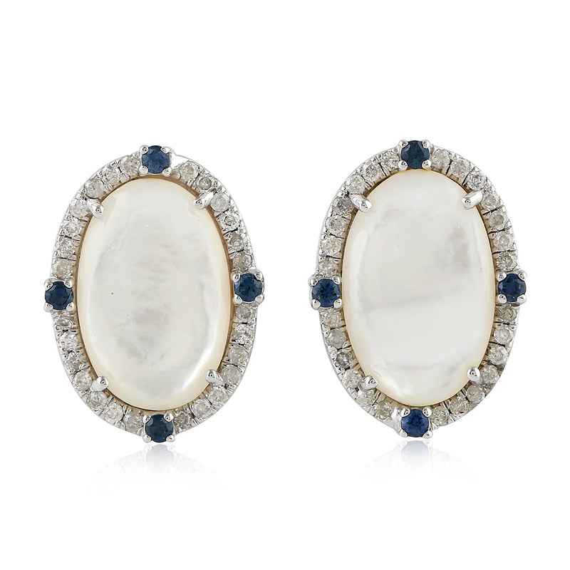 Pave Diamond & Pearl Stud Earrings 18k White Gold Gemstone Jewelry For Women