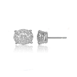 18k Solid White Gold Pressure Set Diamond Solitaire Stud Earrings Fine Jewelry