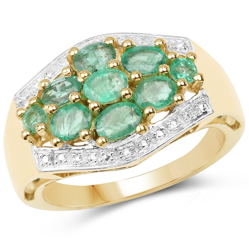 18K Yellow Gold Plated 1.19 Carat Genuine Zambian Emerald .925 Sterling Silver Ring