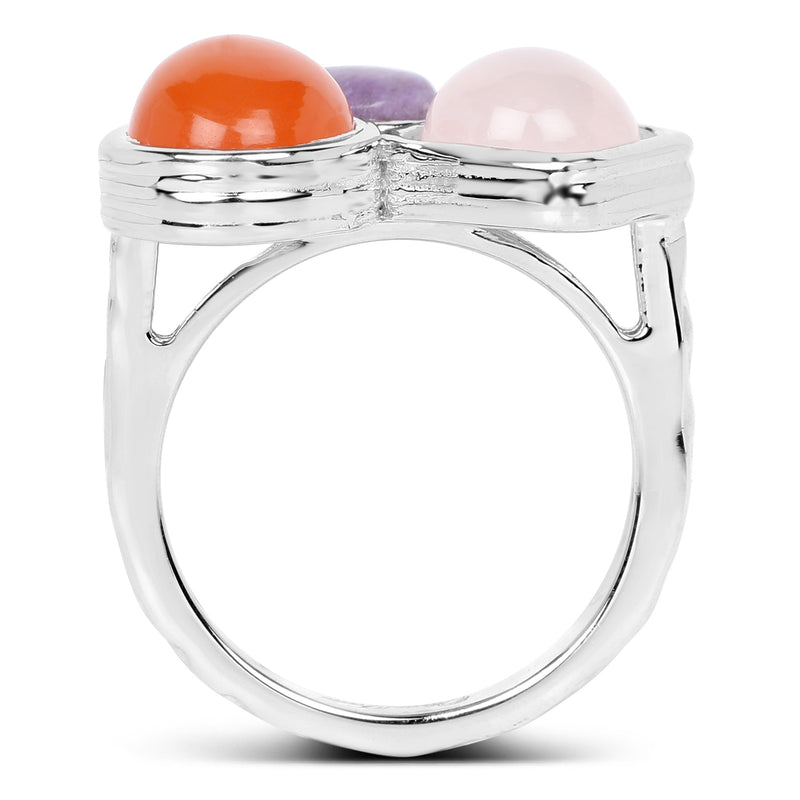 5.21 Carat Genuine Rose Quartz, Carnelian And Charolite .925 Sterling Silver Ring