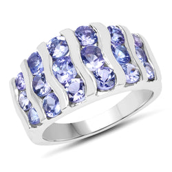 2.40 Carat Genuine Tanzanite .925 Sterling Silver Ring